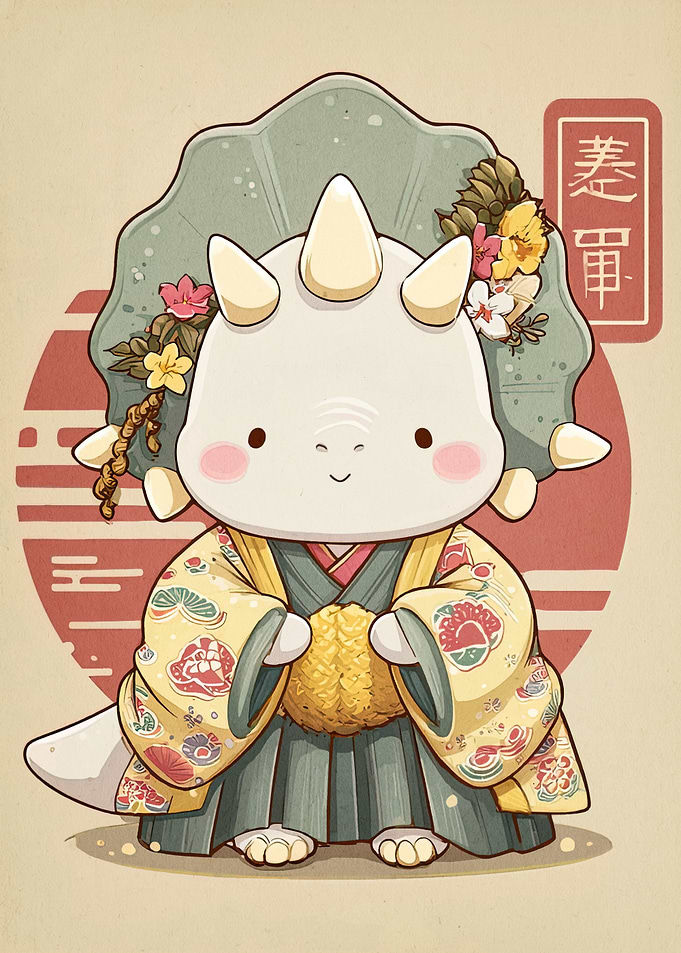 Kawaii Triceratops in Kimono