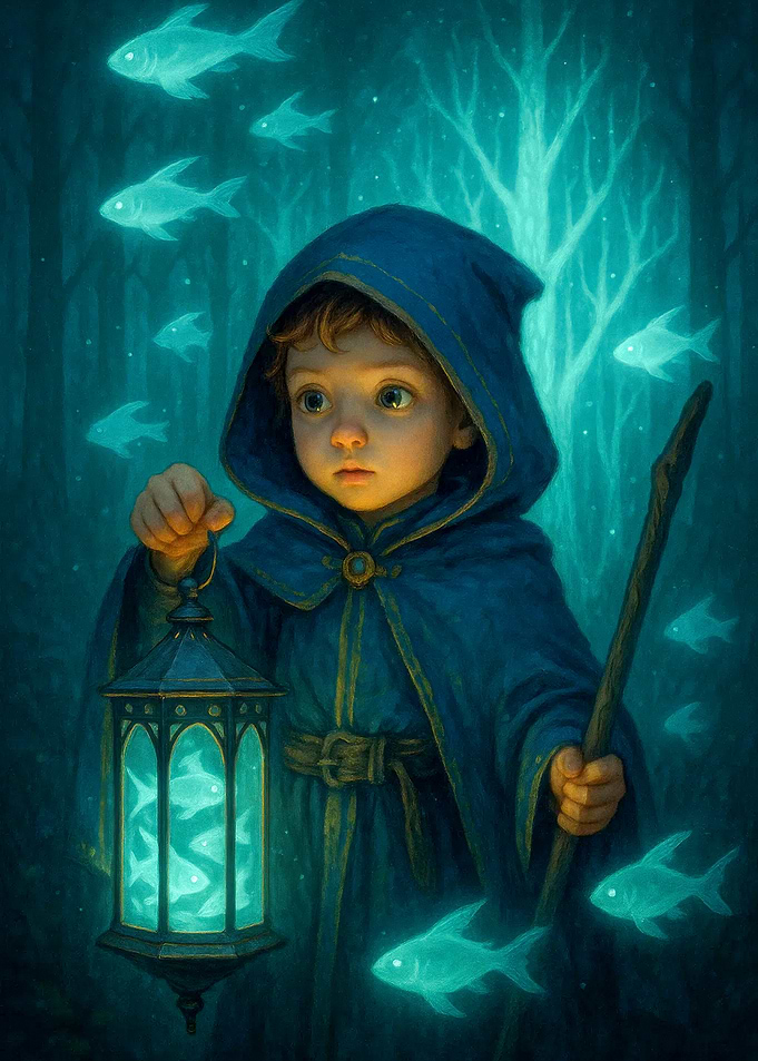Child Wizard with Fish Lantern