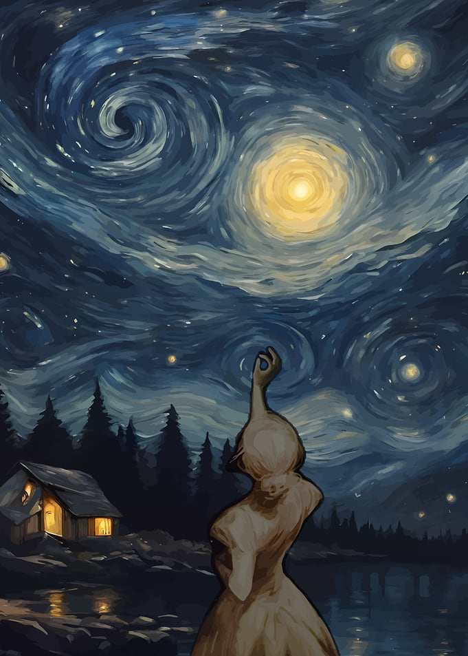 Starry Night Inspired Landscape Painting