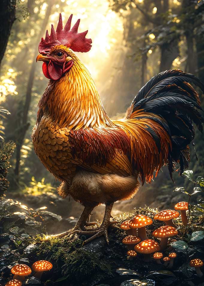 Rooster in Enchanted Forest