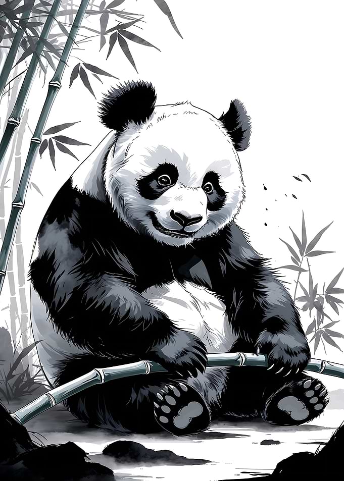 Panda with Bamboo Illustration