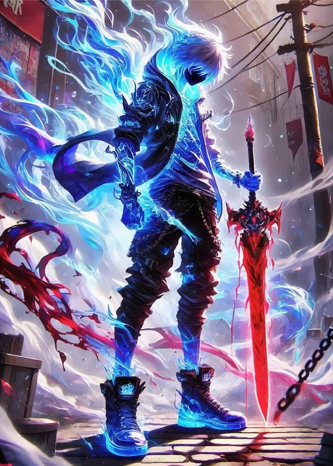 Mystical Warrior with Fiery Sword