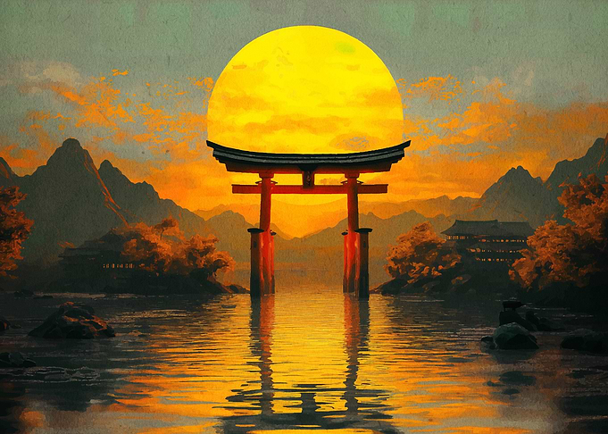 Japanese Torii Gate at Sunset
