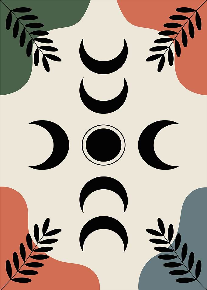 Boho Moon Phases with Leaves