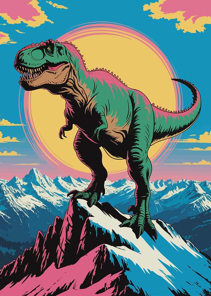 Dinosaur on Mountain Peak Illustration