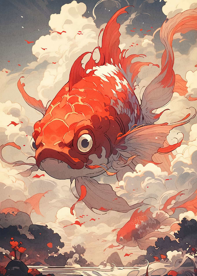 Koi Fish Cloudy Sky