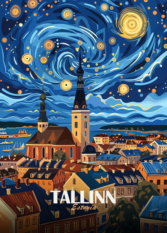 Tallinn, Estonia cityscape art poster