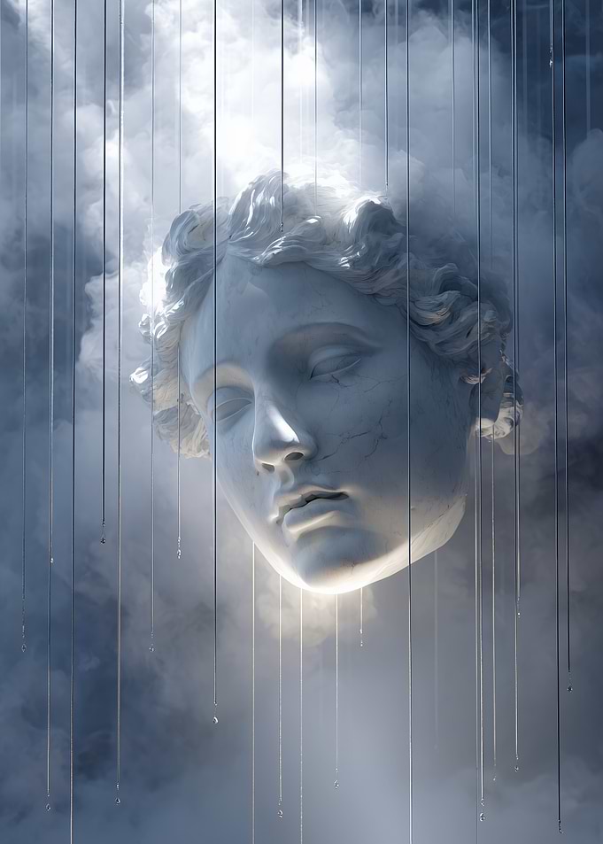Marble Head in Clouds with Strings