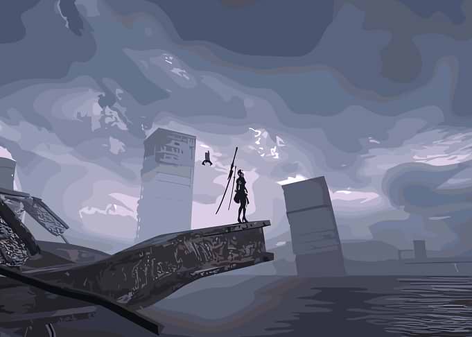 Nier Automata: 2B in Ruined City