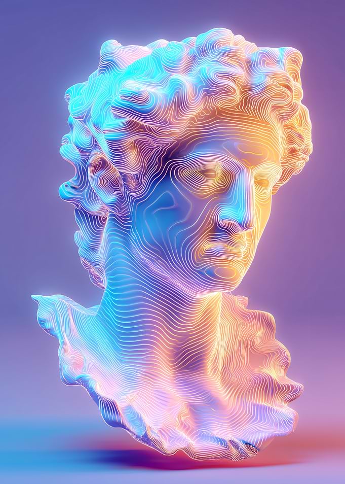 Neon Topographic Bust Sculpture