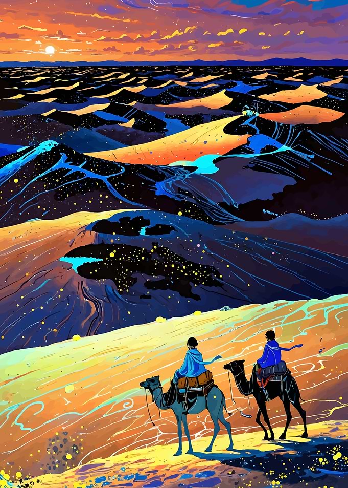 Camel Ride in Desert Landscape