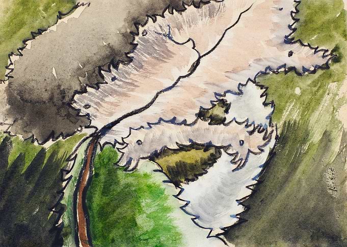 Watercolor Tree with Jagged Leaves
