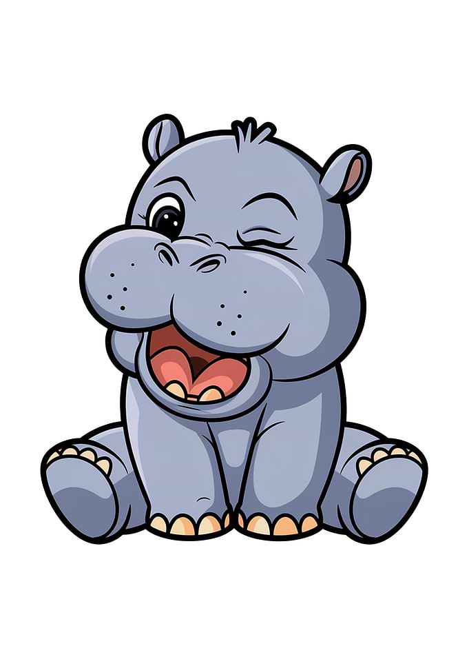 Cartoon Hippo Winking