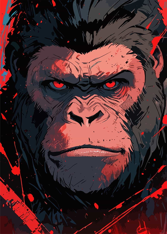 Angry Gorilla with Red Eyes