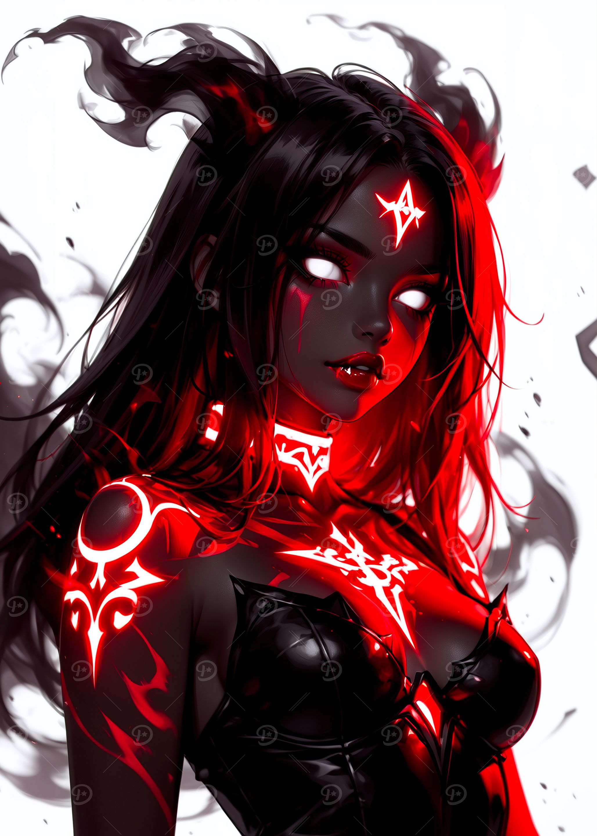 Red Glowing Demon Girl Portrait
