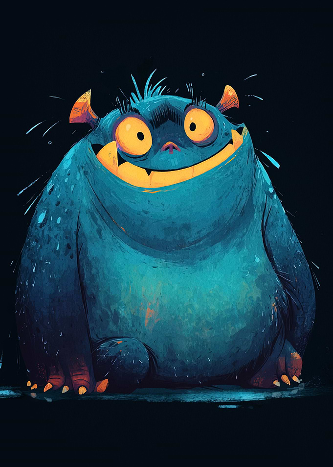 Happy Blue Monster Cartoon Illustration