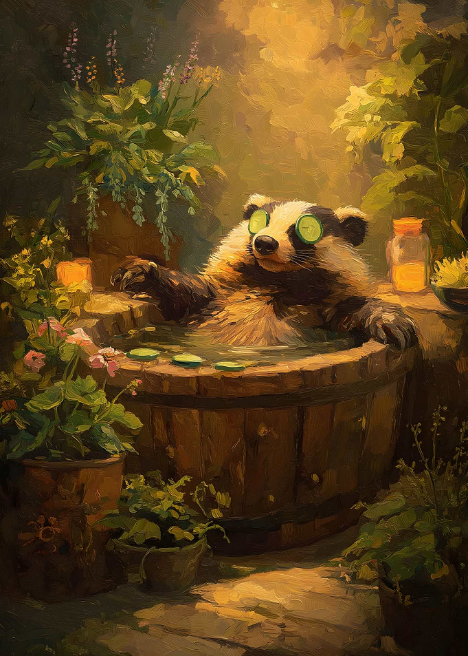 Relaxing Badger in a Spa Tub