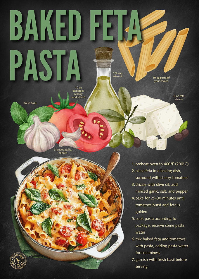 Baked Feta Pasta Recipe - Chalkboard Style