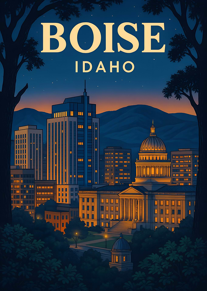 Boise Idaho Cityscape at Night