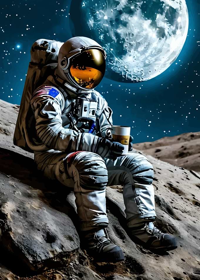 Astronaut with Coffee on the Moon