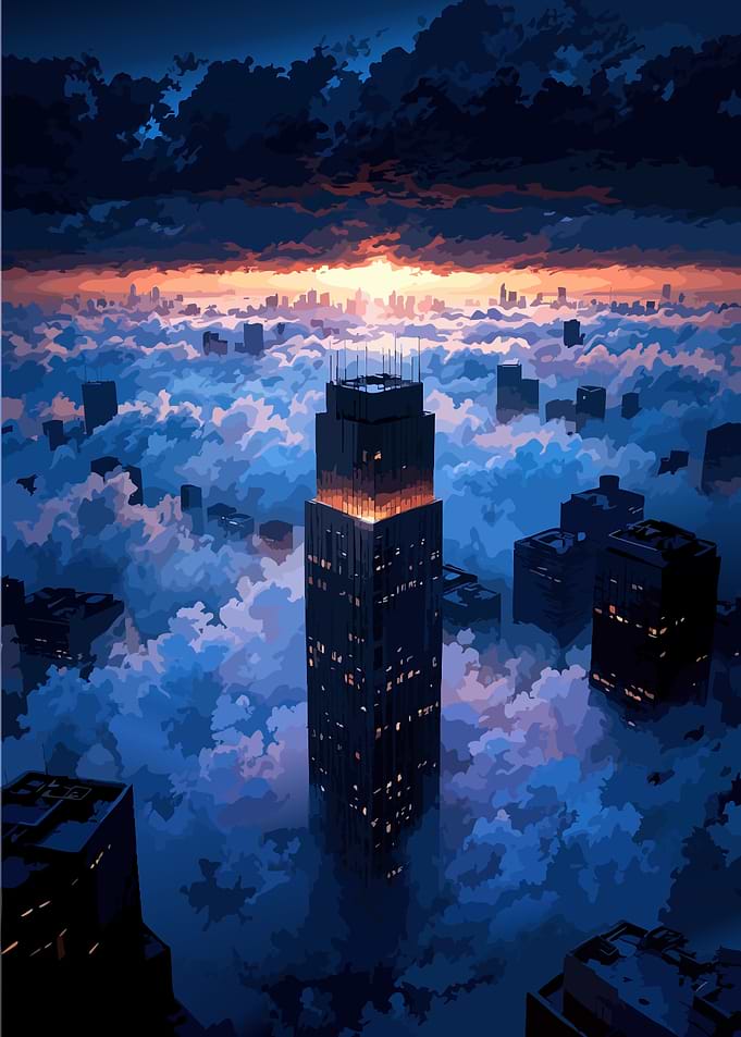 Cityscape Above the Clouds at Sunset