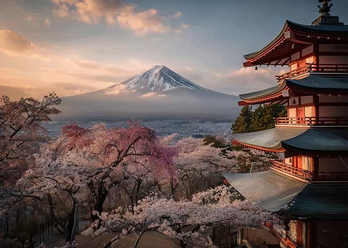 Mount Fuji and Cherry Blossoms