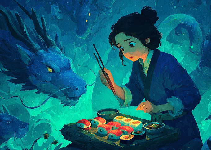 Girl, Sushi, and Dragons