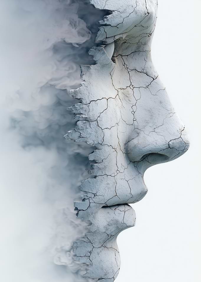 Cracked Face Profile with Smoke