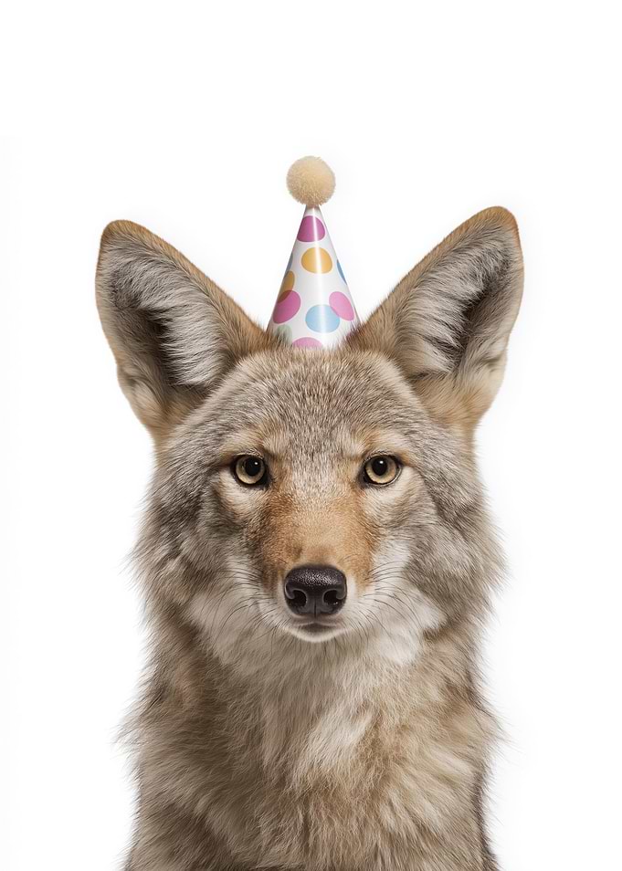 Coyote with Birthday Hat