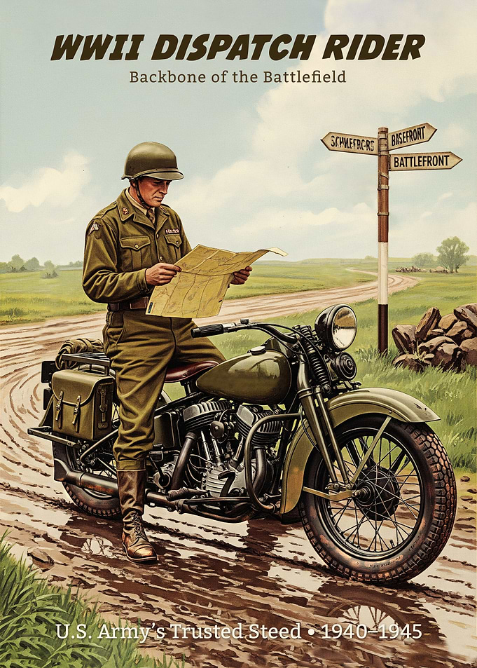 WWII Dispatch Rider WLA Classic Motorcycle Art
