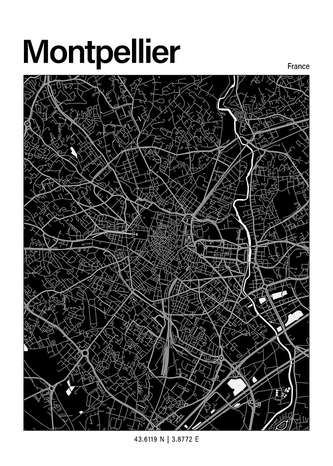 Montpellier Black and White Map