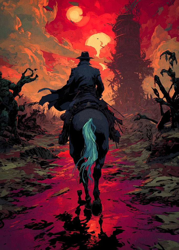 Dark Rider on Horseback