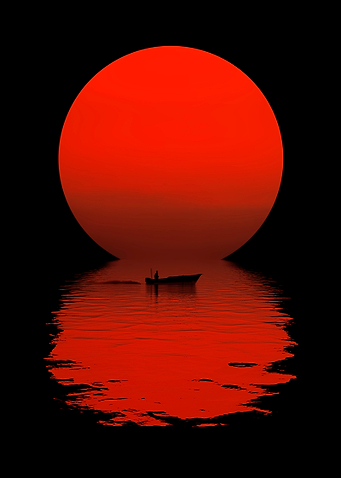 Red Sun Boat Reflection
