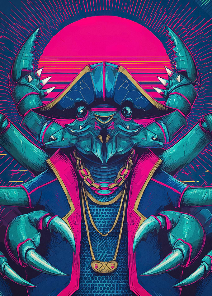 Crab Pirate Retro Sunset