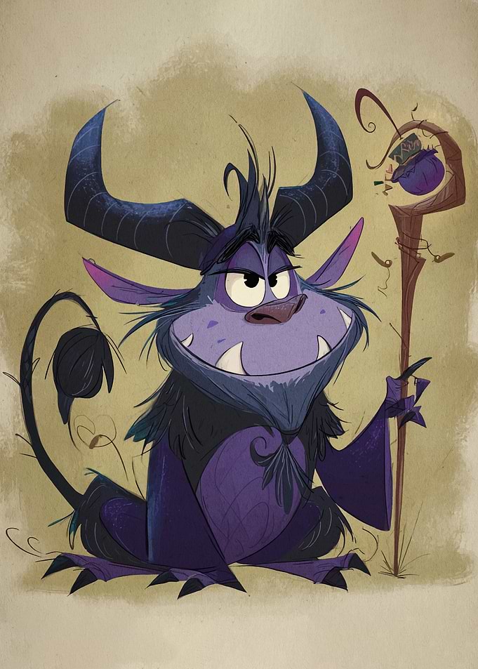 Purple Cartoon Monster with Staff