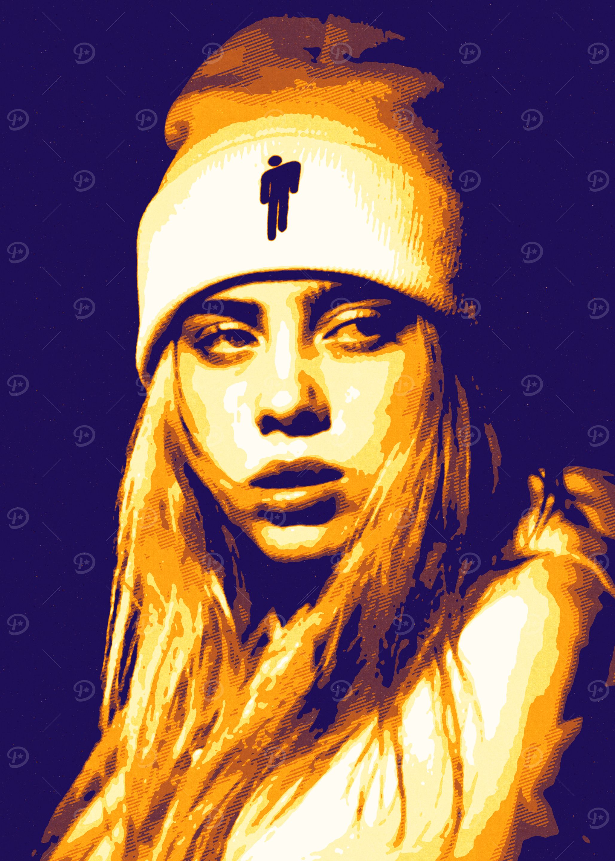 Billie Eilish Portrait in Orange and Blue