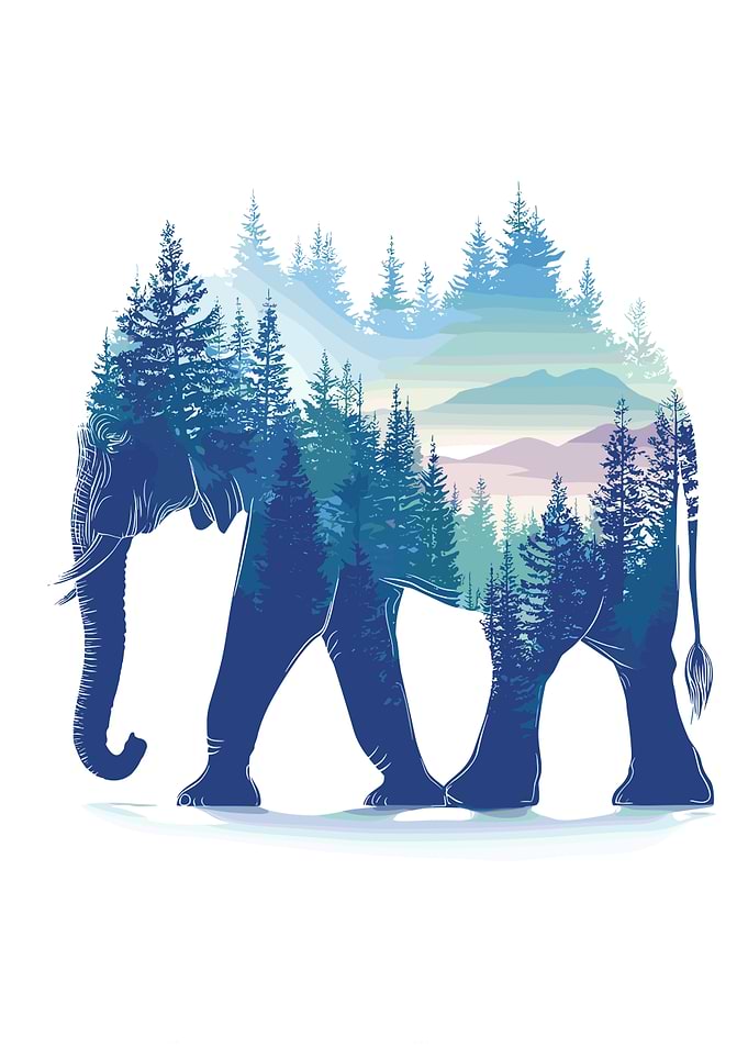 Elephant Silhouette Forest Landscape Art