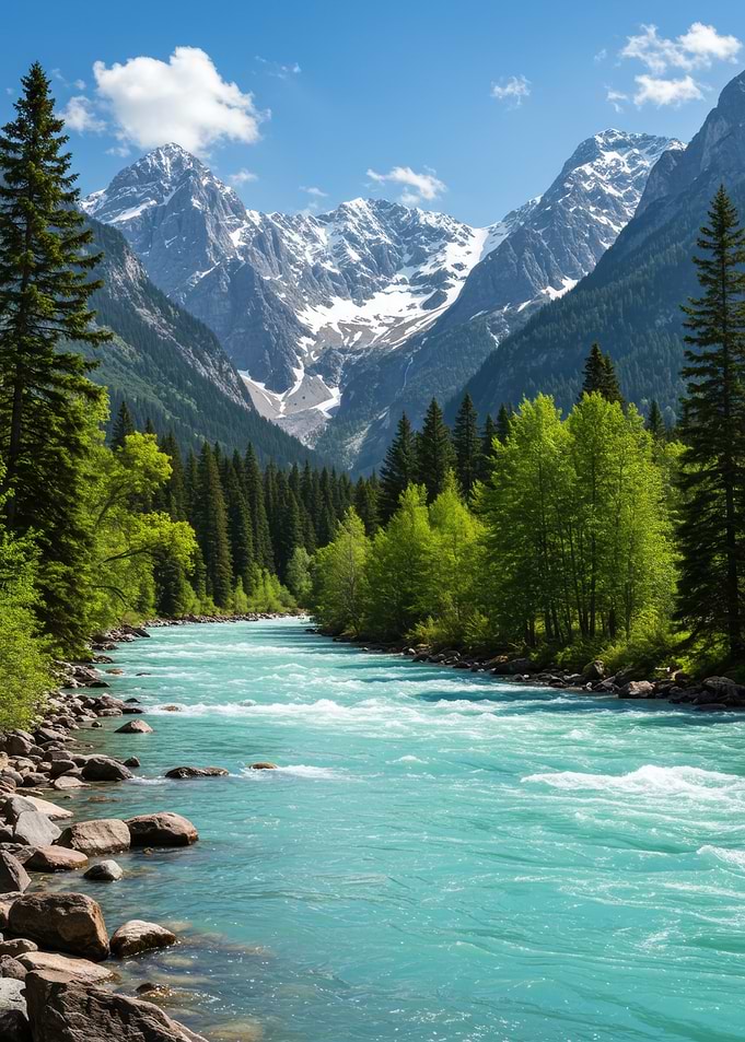 Turquoise River Flowing Through Mountain Landscape