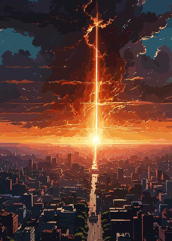 Cityscape with Beam of Light
