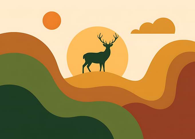 Minimalist Deer Landscape Illustration