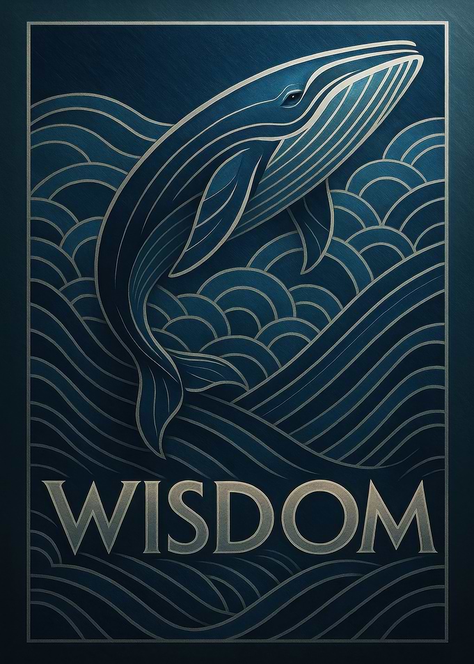 Azure Whale Wisdom Art Deco Poster
