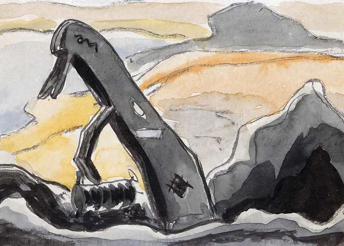 Watercolor of a Wrench in Landscape