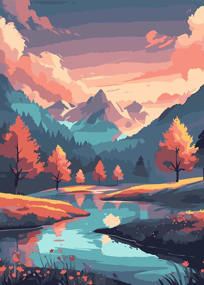 Autumn Landscape with Mountain And Trees Reflection
