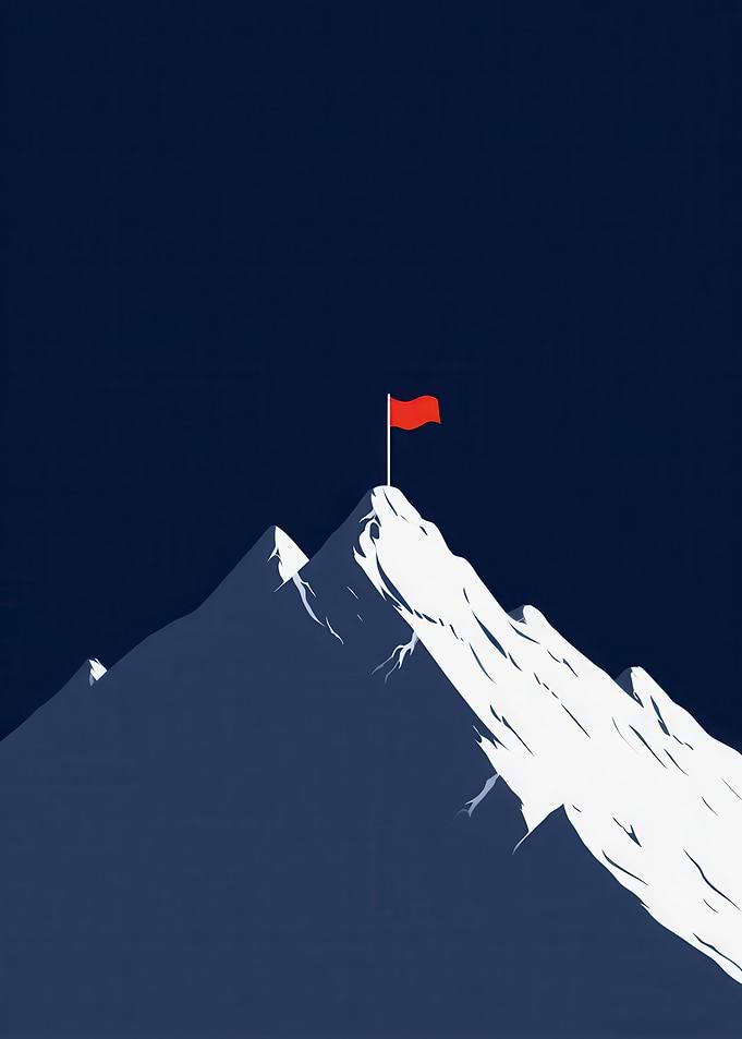 Mountain Peak with Red Flag