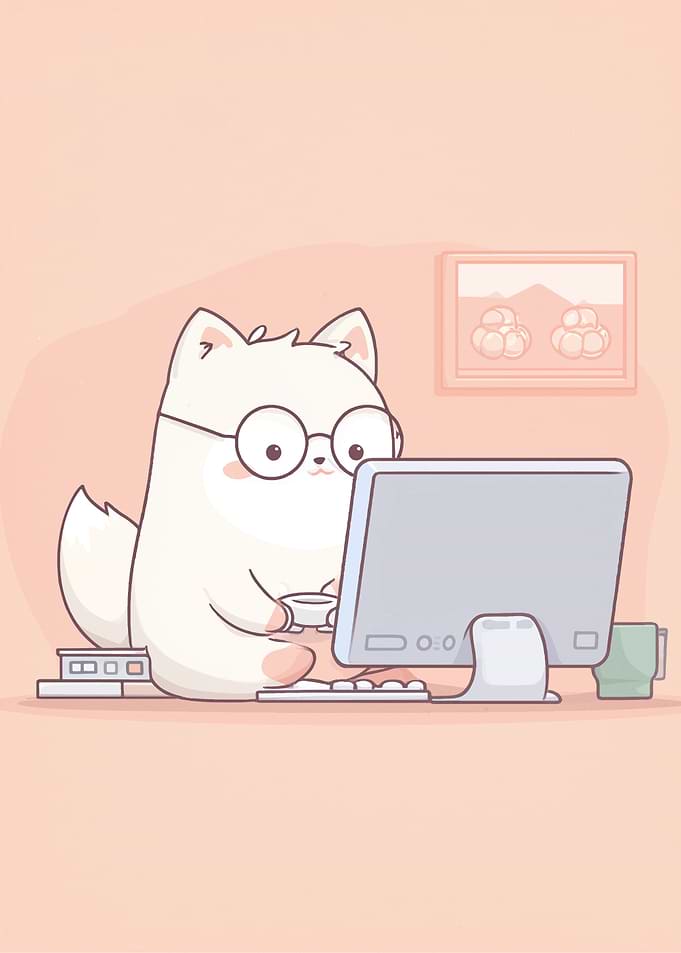 Cute Cat Working on Computer