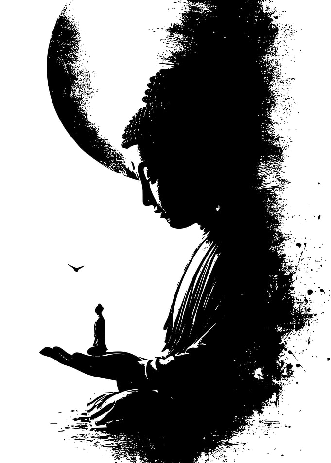 Buddha Silhouette with Miniature Figure