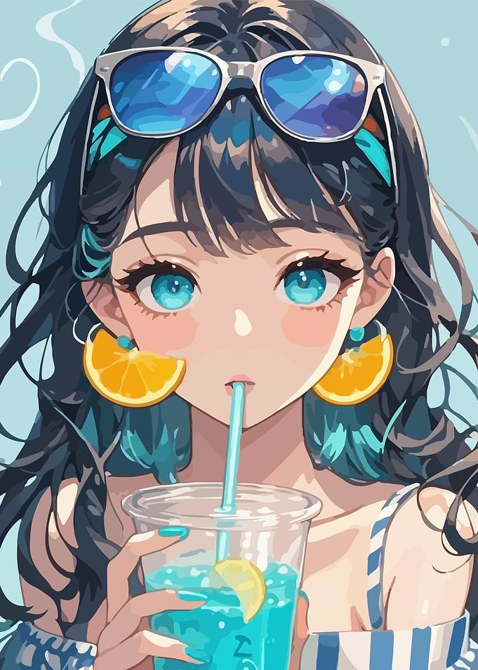 Anime Girl with Blue Drink