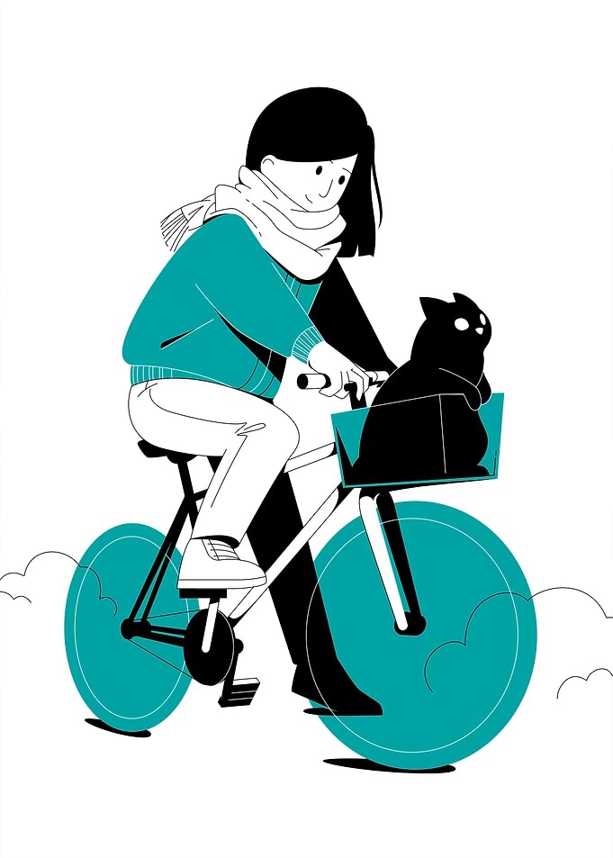 Girl and Cat on Bicycle