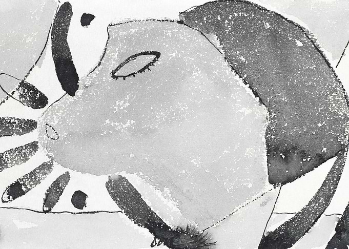 Abstract Portrait in Grayscale Watercolor
