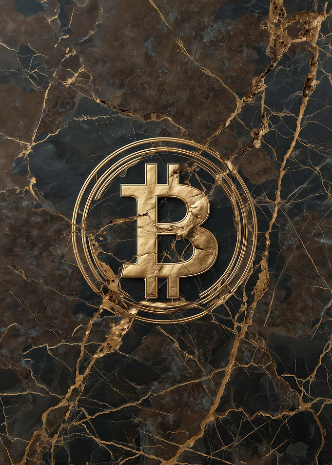 Golden Bitcoin on Brown Marble